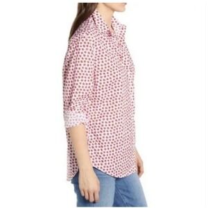 Grayson Cotton White Red Floral Print Button Blouse Top L